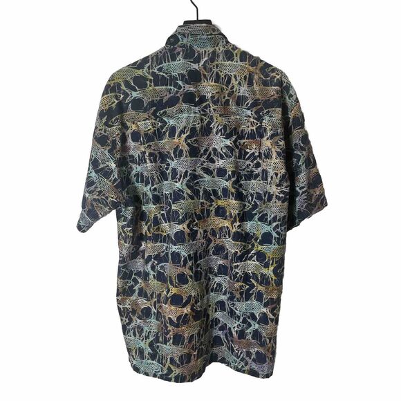 Rum Reggae‎ Shirt Mens XL Batik Blue Fish Print Hawaiian Short Sleeve Travel - Picture 2 of 10